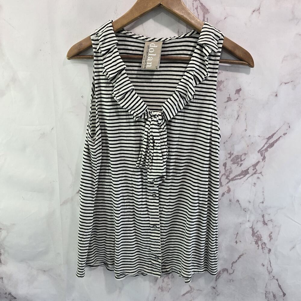 Anthropologie Top Womens XS Black White Striped Tank Ruffle Tie Dolan Knit
